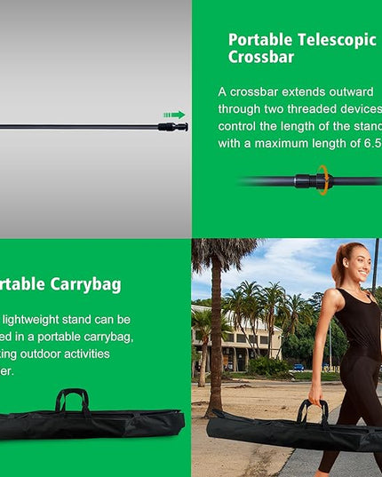2-in-1 Green Backdrop Stand Kit - 6x9 ft Green Backdrop with 6.5x6.5ft Portable Photography Stand for Video Streaming,Zoom Meetings,Parties,Anti-Wrinkle Polyester Fabric