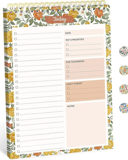 Taja To Do List Notepad - To Do List Notebook for Work with 52 Sheets, Undated Daily Planner Perfect for Daily Tasks and Goal Setting, Notepad Suitable for Office, Home & School - Sunshine Field