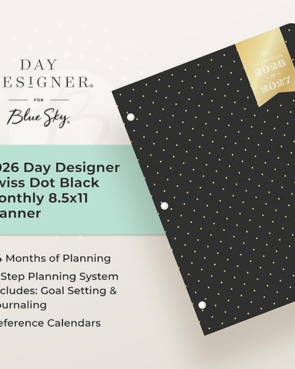 Blue Sky Day Designer 24 Month 2026 Monthly Planner Calendar, January 2026 - December 2027, 8.5" x 11", Flexible Cover, Stapled Binding, Swiss Dot Black