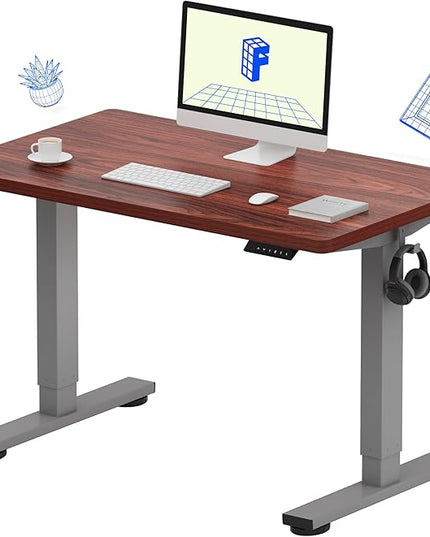 FLEXISPOT EN1 One-Piece Adjustable Stand Up Desk - Electric Height Adjustable, 40 x 24 Inches (Silver Frame, Mahogany Top, 2 Packages)