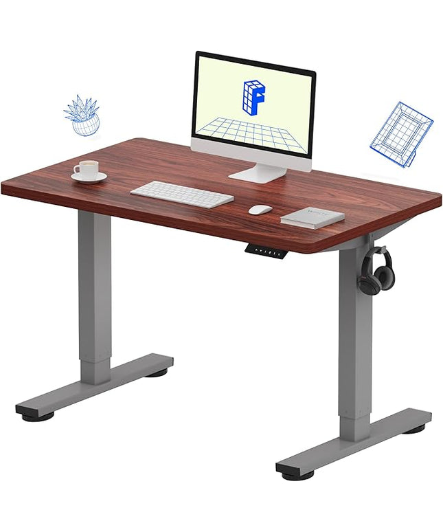 FLEXISPOT EN1 One-Piece Adjustable Stand Up Desk - Electric Height Adjustable, 40 x 24 Inches (Silver Frame, Mahogany Top, 2 Packages)