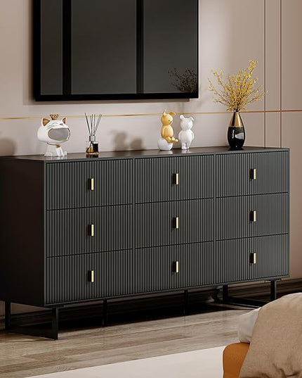 Chrangmay Modern Chest of Drawers with 9 Drawers,Deep Drawers,Clothes Organizer,Large Storage Cabinet for Living Room, Bedroom,Hallway,with Anti-Tipping Device,Dark