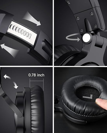 OneOdio Bluetooth Over Ear Headphones, 110 Hrs Wireless/Wired Stereo Sound Foldable Headsets with Deep Bass 50mm Neodymium Drivers for PC/Computer/Podcast- Studio Wireless Pro C, Black