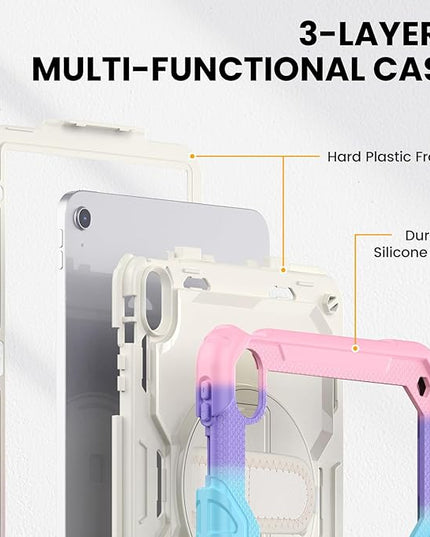 timecity for iPad (A16) 11th/ 10th Generation Case 11''/ 10.9 Inch (2025/2022) - Heavy Duty Protective Cover with Screen Protector, Stand, Shoulder Strap & Pencil Holder | Kids-Friendly - Pink Camo