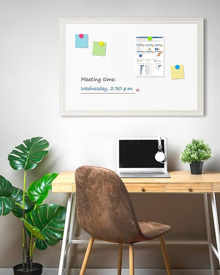 Large White Board for Wall, 36'' x 24'' Magnetic Dry Erase Board, Decorative Whiteboard, White Vintage Wooden Frame