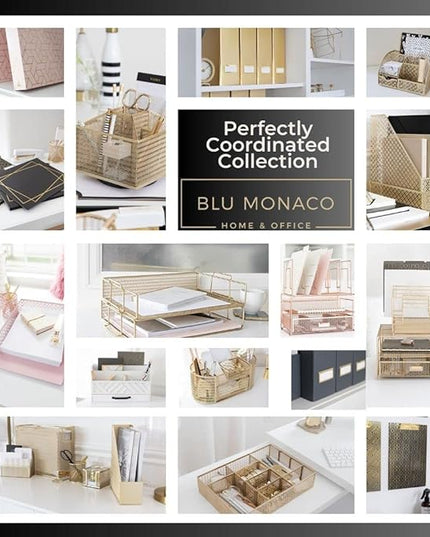 BLU MONACO Declutter in Style - Set of 6 Black Foldable Magazine File Holders with Gold Label Holders - Cardboard Magazine Storage Box & Desk Organizer for Workspace and Shelves