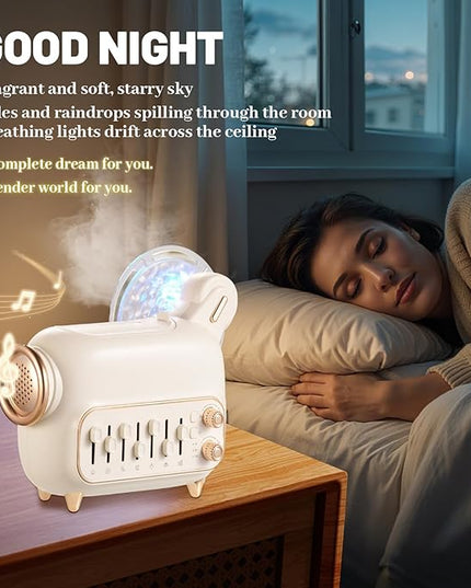 White Noise Machine with Humidifier,Essential Oil Diffuser Water Ripple Light Projector&Bluetooth Speaker - Portable Sleep Sound Therapy, 7 Natural Sounds Style DIY Mixer
