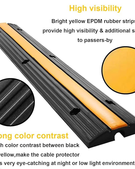 Reliancer 4 Pack 1-Channel Rubber Cable Protector Ramp Traffic Speed Bump 18000lbs Capacity Heavy Duty Cable Protective Cover Ramp Driveway Hose Cord Track Protector Wires Concealer for Garage Parking