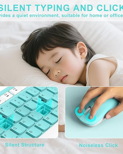 RECCAZR Wireless Keyboard and Mouse Combo, Full-Sized Keyboard and Adjustable DPI Mouse, 2.4GHz USB Receiver, Wireless for PC, Windows, Desktop, Laptop (Blue)