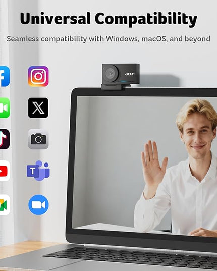 acer 4K Webcam for PC/Mac with All-Metal Unibody Sculpted, Sony 1/2" Sensor, PDAF, 2 Noise Reduction Mics, Privacy Cover, Lightweight, Fast Cooling, Streaming Camera for Live Meeting Commerce Gaming
