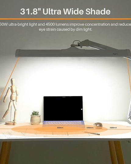 LED Architect Desk Lamp, 4500 Lumens, Dimmable, Metal Swing Arm, 5 Color Temperatures, 50W, Ideal for Task Work, Drafting, Reading, Clamp-on Office Table Lamp with 684 Bright LEDs (White, CCT)
