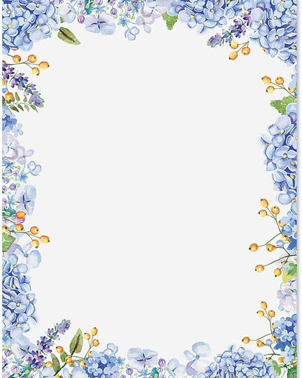 Current Hydrangeas Floral Letter Paper - Spring Stationery Papers With Decorative Hydrangeas Border, Printable Holiday, Wedding & Bridal Shower, & Invitation Sheets, Set of 25, 8 1/2" x 11"