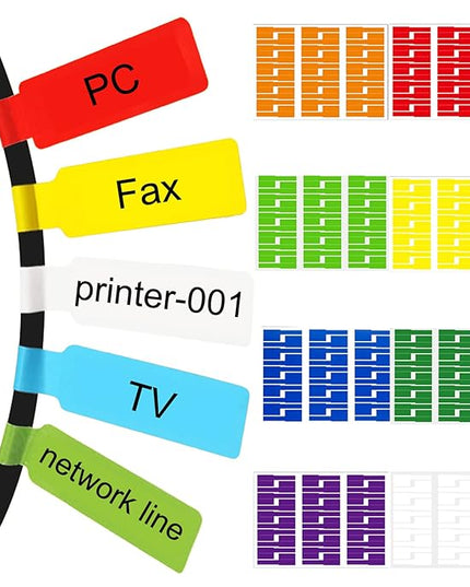 240 Pcs 8 Colours Cable Labels - Tear Resistant Self-Adhesive Identification Tags - Waterproof Wire Cord Label Stickers for Marking & Organizing Cables in Office, Home, School