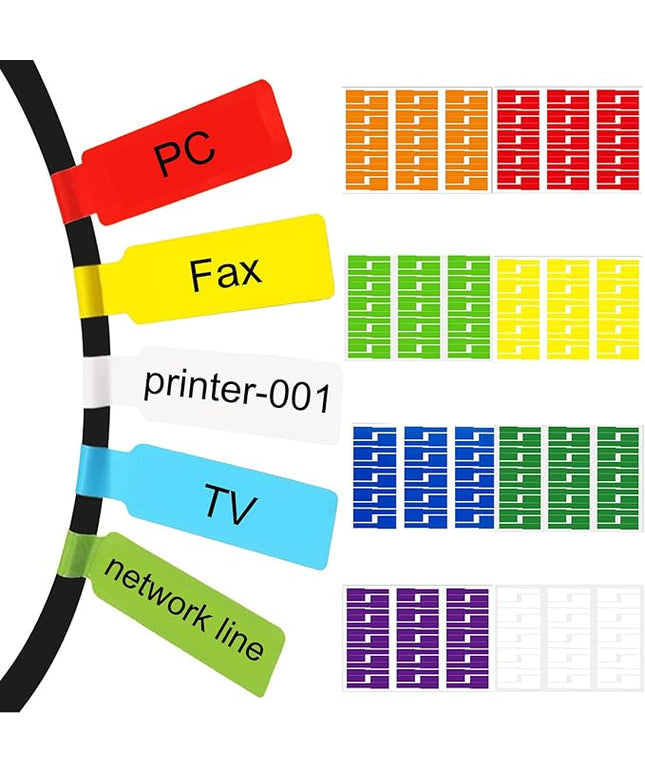 240 Pcs 8 Colours Cable Labels - Tear Resistant Self-Adhesive Identification Tags - Waterproof Wire Cord Label Stickers for Marking & Organizing Cables in Office, Home, School
