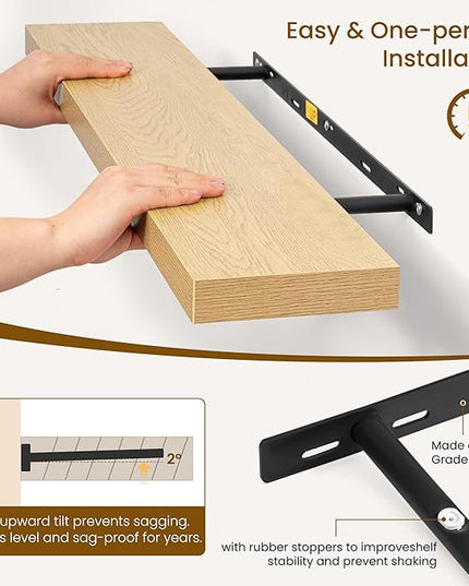 Dreamland 40Inch Floating Shelves for Wall, Rustic Wooden Storage Shelf for Living Room, Kitchen, Farmhouse, Wall Mounted Display Shelving with Invisible Heavy-Duty Metal Bracket, Set of 2 - Oak