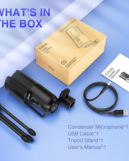 FIFINE Podcast Recording Microphone, PC USB Condenser Microphone for Streaming Vocal Music, Computer Desktop Mic with Mute Button for Windows/Mac OS-K669PRO1