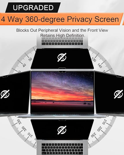Magnetic 360° Privacy Screen for Macbook Pro 13 Inch (2016-2022, M1, M2) & Air 13 inch (2018-2021, M1), Removable Anti Glare Blue Light Filter, 4 Way Anti Spy Black Protector for Mac 13In Laptop