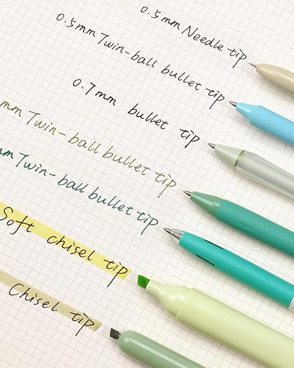 WRITECH Gel Pens Journaling Highlighters: Journal Set Aesthetic Assorted Pastel Color Ink 0.5mm Fine Point Retractable 0.7mm Black Pen Smooth Writing Drawing No Bleed 7ct (Green)