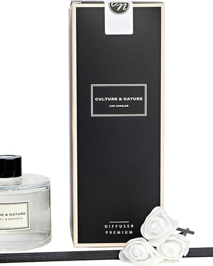 CULTURE & NATURE Reed Diffuser Set 6.7oz (200ml) Lime Basil Mandarin Scented Diffuser with Sticks Home Fragrance Reed Diffuser for Bathroom Shelf Decor