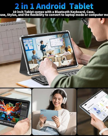 Android 15 Tablet 10 inch, 2026 Tablet with Keyboard, 24GB+256GB+2TB Expand, 2-in-1 Tablets with 8-Core, 5G WiFi, 8000mAh, BT5.0, GMS, GPS, Gemini AI, Tablets PC with Mouse, Case, Stylus (Black)