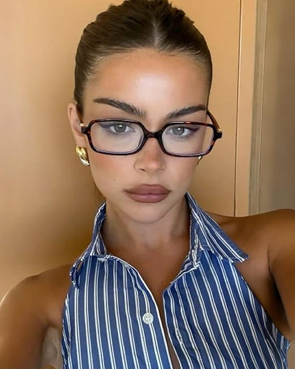hnbliv Retro Rectangle Blue Light Blocking Glasses for Women 90s Fake Eyeglasses Y2K Fashion Computer Glasses Tortoise Frame