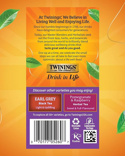 Twinings Blackcurrant Breeze Black Tea Individually Wrapped Bags, 20 Count (Pack of 1), Sweet, Tangy Taste, Caffeinated, Enjoy Hot or Iced, 20 Teabags