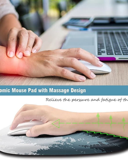 Ergonomic Mouse Pad Wrist Support, Mouse Pad with Wrist Rest, Memory Foam Massage Design & Non-Slip PU Base MousePads for Pain Relief, Desk, Office, Home, Forest Tree