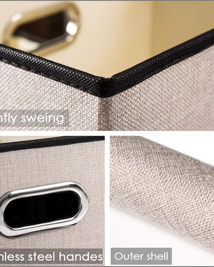 PRANDOM Foldable Storage Bin with Lid [1-Pack] Linen Fabric Decorative Storage Box Organizer Container Basket Cube with Handles Divider for Closet Office Living Room Light Grey(14.9x9.8x9.8)