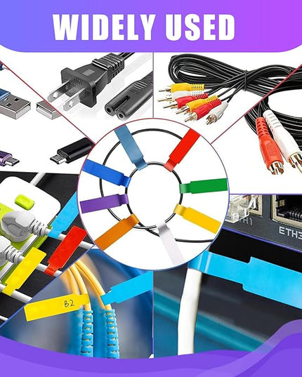 600 PCS Cable Labels - 12 Color Wire Tags for Laser Printing & Handwriting, Waterproof Tear-Resistant Cord Organizers, Strong Adhesive for IT, Office & Industrial Use