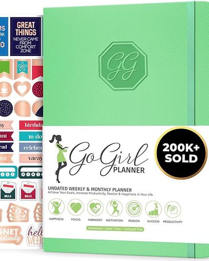 GoGirl Planner and Organizer for Women – Compact Size Weekly Planner, Goals Journal & Agenda to Improve Time Management, Productivity & Live Happier. Undated – Start Anytime, Lasts 1 Year – Mint Green