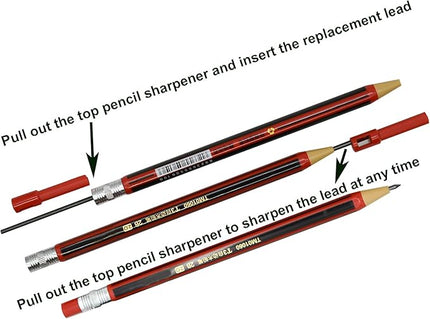 Maydahui 12 PCS Mechanical Pencil with Sharpener Novelty Non Sharpening Automatic Pencil with 12 PCS 2B Lead Refills 2.0 mm Classic Red Green Pole Plastic Simulation Timber for School Writing Drawing