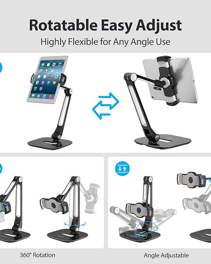 AboveTEK Tablet Stand, Multi-Angle Adjustable iPad Stand Holder, 360° Swivel Tablets Stand Aluminum Desk Mount Fits 4”-11"(Diagonal) iPad/mini/Air/Pro for Business Kiosk Office – Black