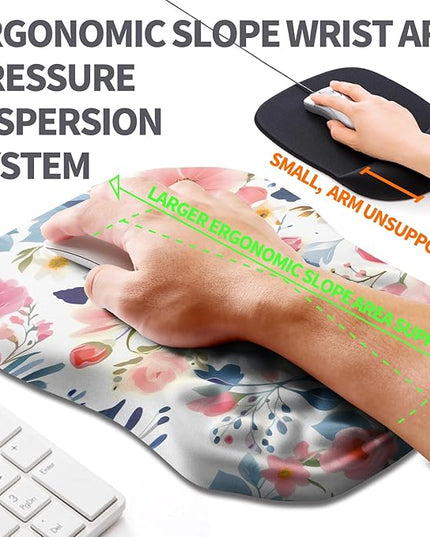 Ergonomic Slope Mouse Pad Wrist Support, Wrist Rest Mousepad for Carpal Tunnel Pain Relief with Massage Bulge and Slow Rebound Memory Foam (12x8 inch, Pink Floral)