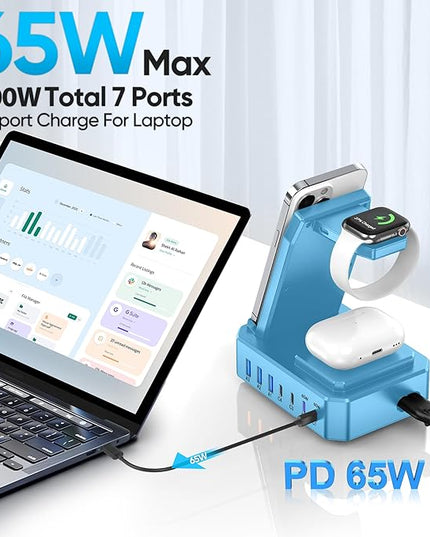 300W Charging Station for Multiple Devices Apple, Zutspzss 10 in 1 Wireless Charger for iPhone 16, GaN III USB C 65W PD Fast Charging Stand Dock for Apple Watch&Airpods,Blue