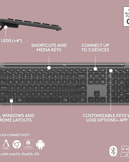 Logitech MK955 Signature Slim Wireless Keyboard and Mouse Combo, for Larger Hands, Quiet Typing and Clicking, Switch Across Three Devices, Bluetooth, Multi-OS, for Windows and Mac