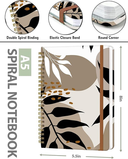 Spiral Journal Notebook for Women, Hardcover A5 College Ruled Notebook, 120 Pages, Thick Paper, Cute Lined Journal for School, Office & Work, 6 x 8.4 in(Tropical Leaves)