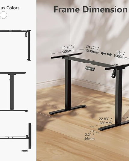 Electric Standing Desk Frame, Single Motor Height Adjustable Desk Legs with 4 Memory Presets, Lifts up to 46.8 in, 176 lb Capacity, Black Frame Only