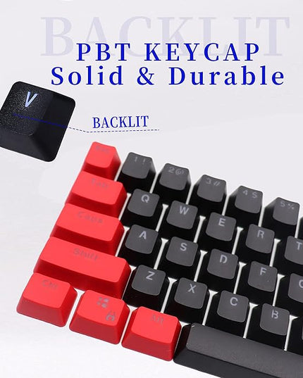 GTSP Red and Black Keycaps 60% Percent PBT Key Cap Set with 6.25U Space Key for Cherry MX Gateron Kailh Switches Gaming Keyboard (Only keycaps)
