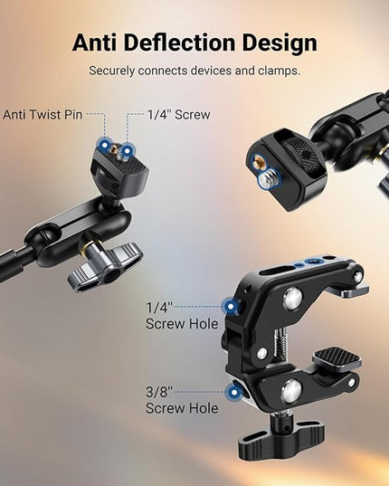 NEEWER 22" Magic Arm w Desk C Clamp, Overhead Camera Mount with Articulating Mic Boom Arm 1/4" 3/8" Threads for ARRI, Desktop Stand Holder for Phone Microphone Webcam Action Camera Video Light, UA057
