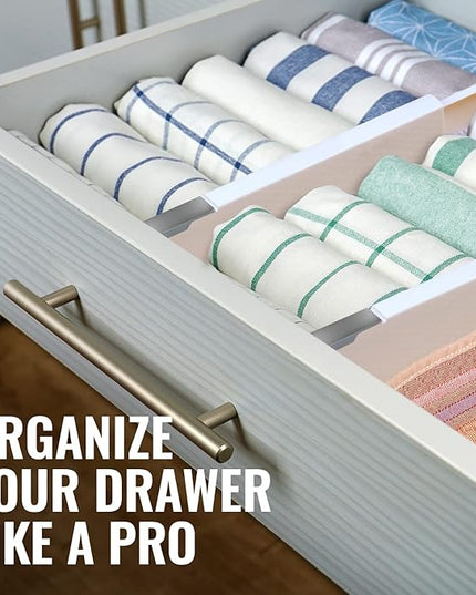 RAPTUROUS Adjustable Deep Drawer Divider – 6" Tall, Expandable 13-22", 8-Pack, Non-Slip Drawer Dividers for Clothes, Dresser, Kitchen & Office Organization (White)