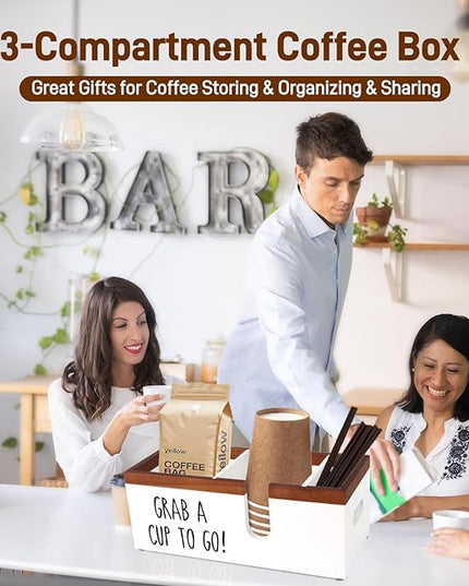 Intarsio 100% Wooden Coffee Cups Holder with U-Shape Cutout Design for Countertop-Coffee Bar Organizer for Cups, Lids, Pods, Stirrers, and Accessories, Great Gift for Home or Office (White)