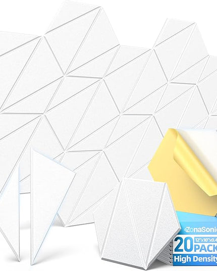 20 Pack Acoustic Panels with Self-Adhesive 12"X10"X0.4" Sound Proof Foam Panels for Walls, High Density Soundproof Wall Panels, Z-Line Hexagon Sound Dampening Panels for Home Studio Decor Office-White