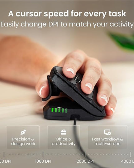Contour Unimouse Ergonomic Vertical Mouse Adjustable 35°-70° Tilt Angle, 6 Programmable Buttons for Productivity, Customizable Thumb Rest for Wrist Pain Relief | Plug & Play Mac/PC - Wired - Left