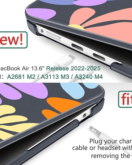 DONGKE for M4 MacBook Air 13.6 Inch Case 2025 2024 2023 2022 Model A3240 A3113 A2681 M3 M2 Chip, Plastic Hard Shell Case Cover with Touch ID for MacBook Air 13 Inch M4 - Retro Flowers