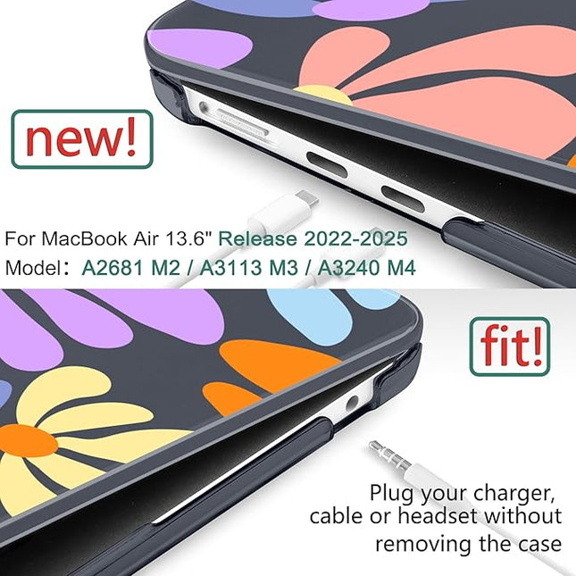 DONGKE for M4 MacBook Air 13.6 Inch Case 2025 2024 2023 2022 Model A3240 A3113 A2681 M3 M2 Chip, Plastic Hard Shell Case Cover with Touch ID for MacBook Air 13 Inch M4 - Retro Flowers