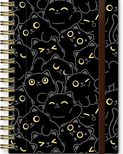 Spiral Journal Notebook, A5 Cute Notebooks for Women Men, College Ruled Hardcover Notebook for Work & Note Taking, 60 Pages Double-Wire Journals for Writing (Black Cat)