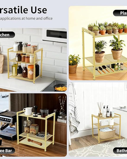 Desktop Shelf Organizer, 3-Tier Office Storage Rack, Adjustable Metal Bookshelf for Top of Desk, Desk Organizer for Office, Home, Dorm and Small Spaces (Gold)