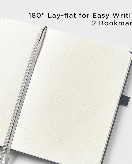 &And Per Se Dotted Journal Notebook, A5 Hardcover Leather Bullet Dotted Journal, 160 Pages 100 gsm Thick Paper, 3 Sheets of Stickers Included - 5.7'' x 8'' (Dark Blue)