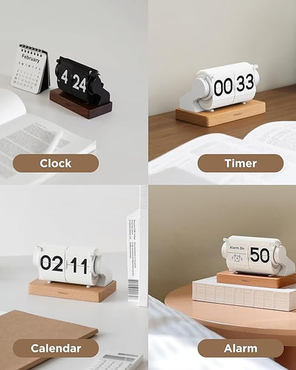 mooas Automatic Mini Flip Clock, Retro Vintage Automatic Flip Desk Clock, Timer Calendar Alarm, Snooze, Desk Clock Large Number USB-C Rechargeable, Ideal for Home Office School Hotel Café (Black)