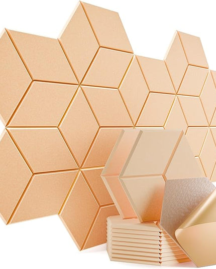 12 Pack Self-Adhesive Acoustic Panels 12" X 10" X 0.4" - Sound Proof Foam Panels with High Density, Y-Lined Design, Flame Resistant, Absorb Noise and Eliminate Echoes(Light Apricot)